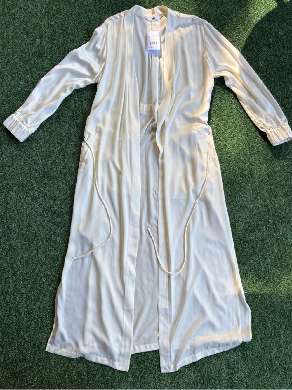 lunya Ivory Long Silk Robe with Tie Waist